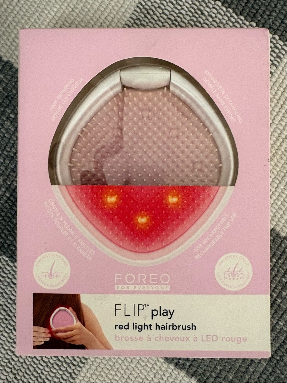 FOREO FLIP Play Red Light Hairbrush Tickle Me Pink NEW